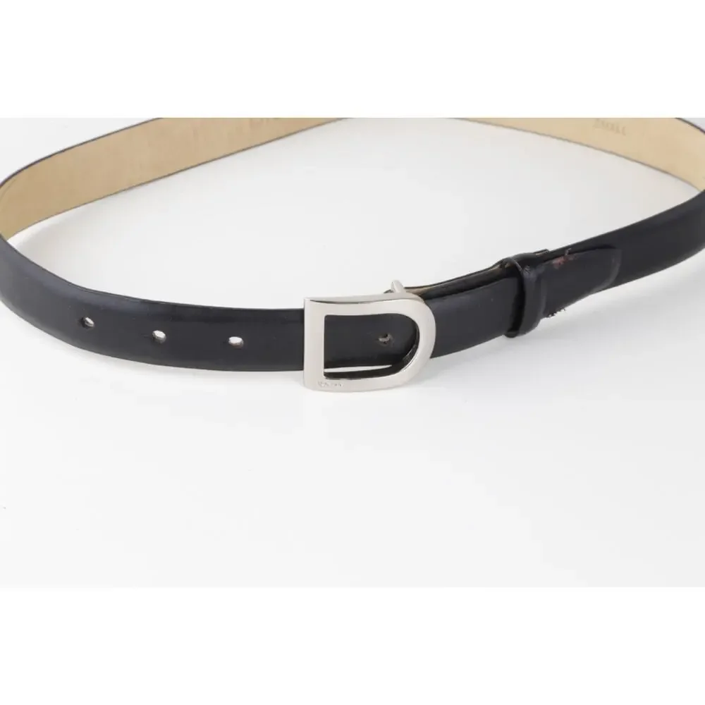 Vintage DKNY Black Genuine Leather Belt Brushed Silver D-Ring Horseshoe Buckle S